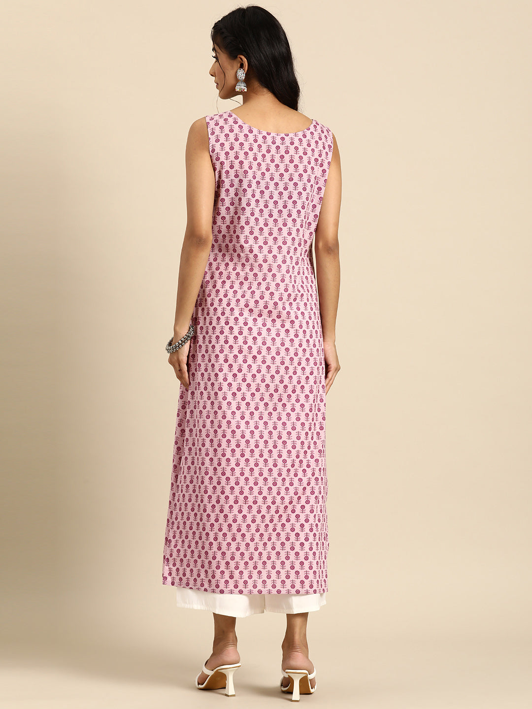 Women's Mauve Ethnic Printed Straight Sleevless Kurta