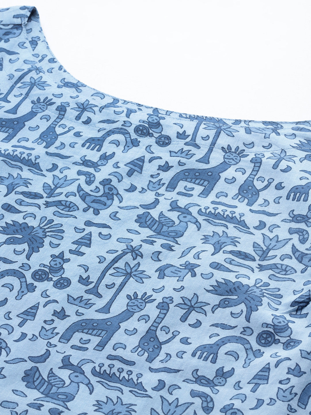 Women's Blue Ethnic Printed Straight Sleevless Kurta