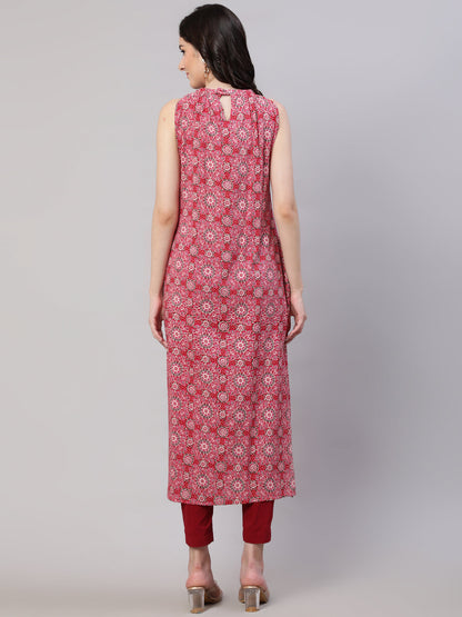 Women's Pink Printed Halter Neck Straight Kurta