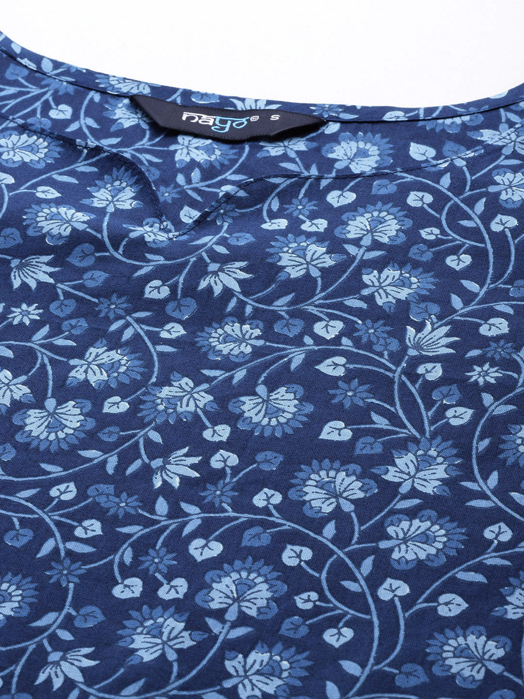 Women's Blue Ethnic Printed Straight Kurta with Three Quarter Sleeves