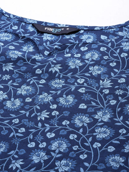 Women's Blue Ethnic Printed Straight Kurta with Three Quarter Sleeves