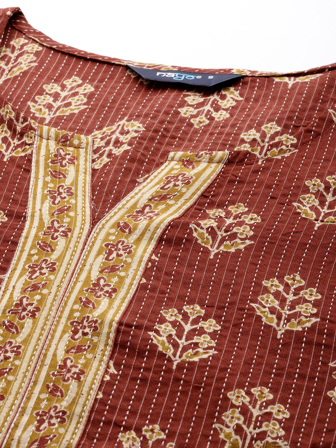 Women's Maroon Printed Straight Kurta With Three Quarter Sleeves