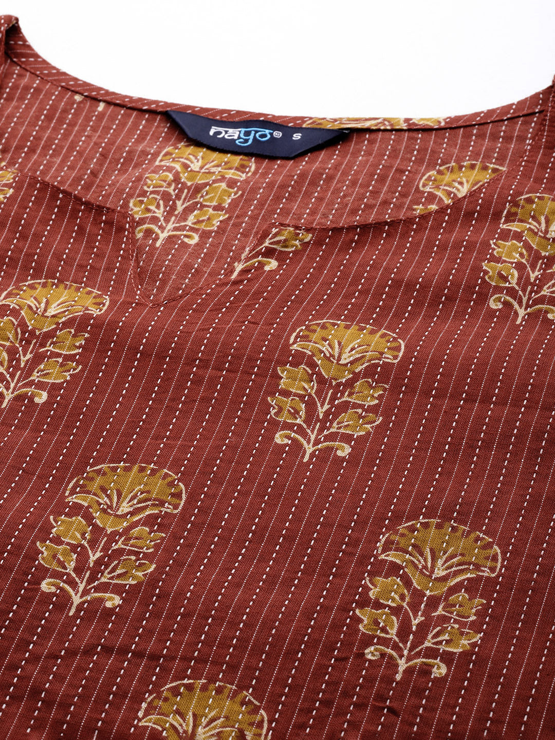 Women's Maroon Printed Straight Kurta With Three Quarter Sleeves