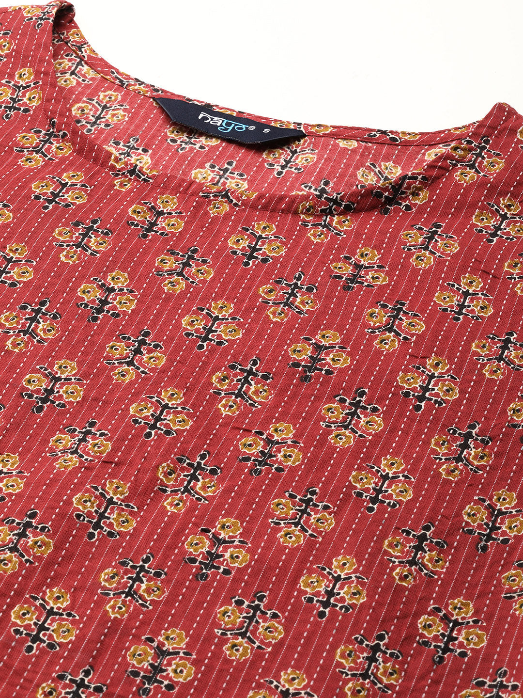 Women's Maroon Printed Straight Kurta With Three Quarter Sleeves