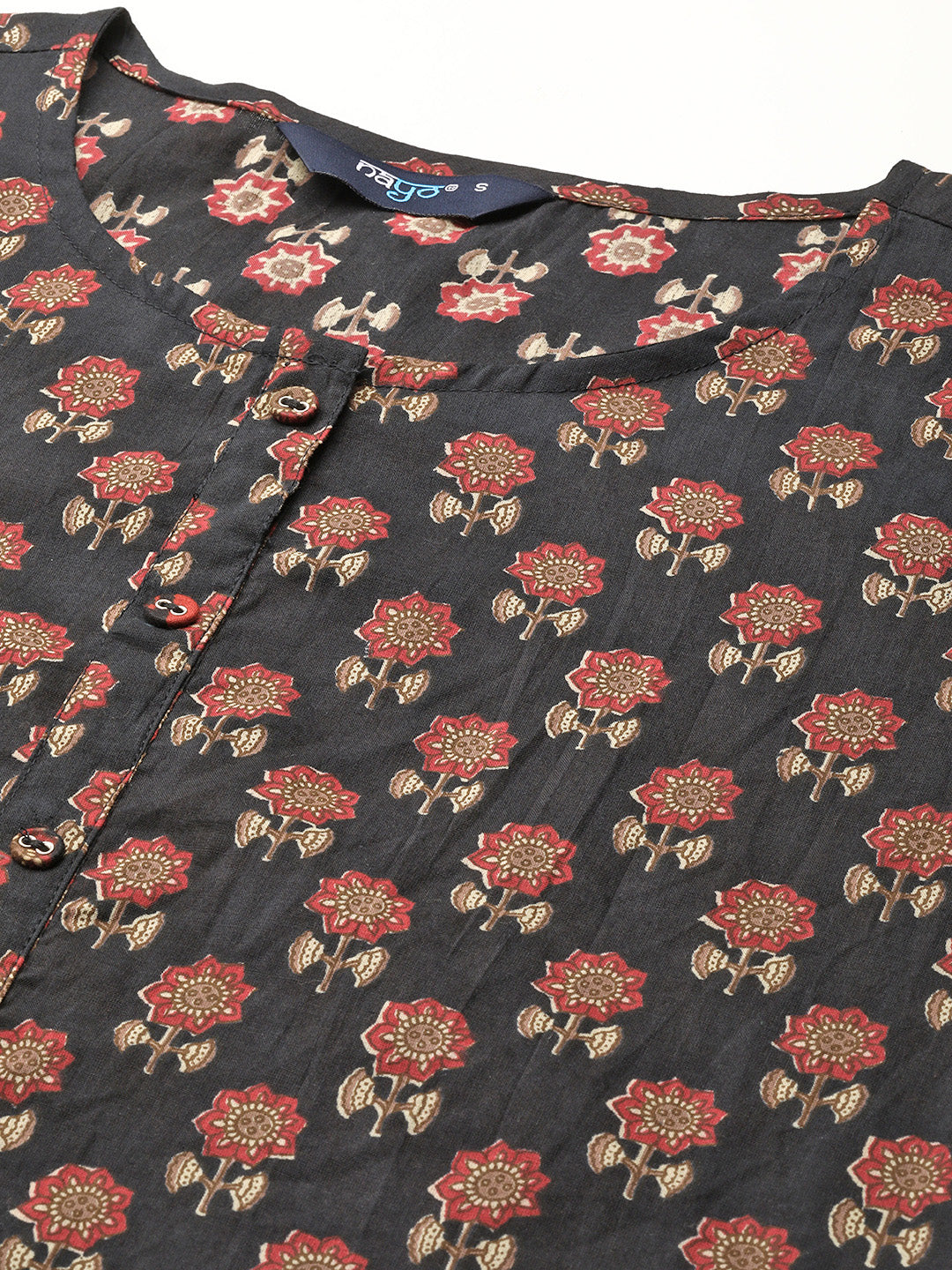 Women's Black Printed straight Kurta With three qurter sleeves