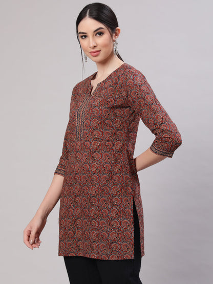 Women's Multi Color Printed Straight Tunic With Three Quarter Sleeves