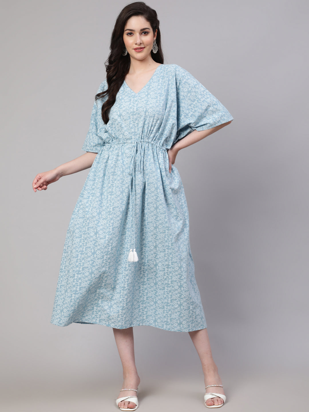 Women's Blue Ethnic Printed Kaftan