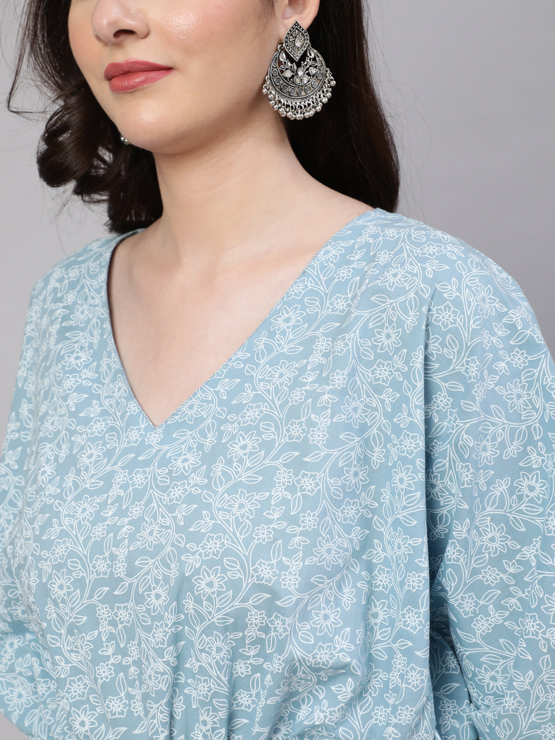 Women's Blue Ethnic Printed Kaftan