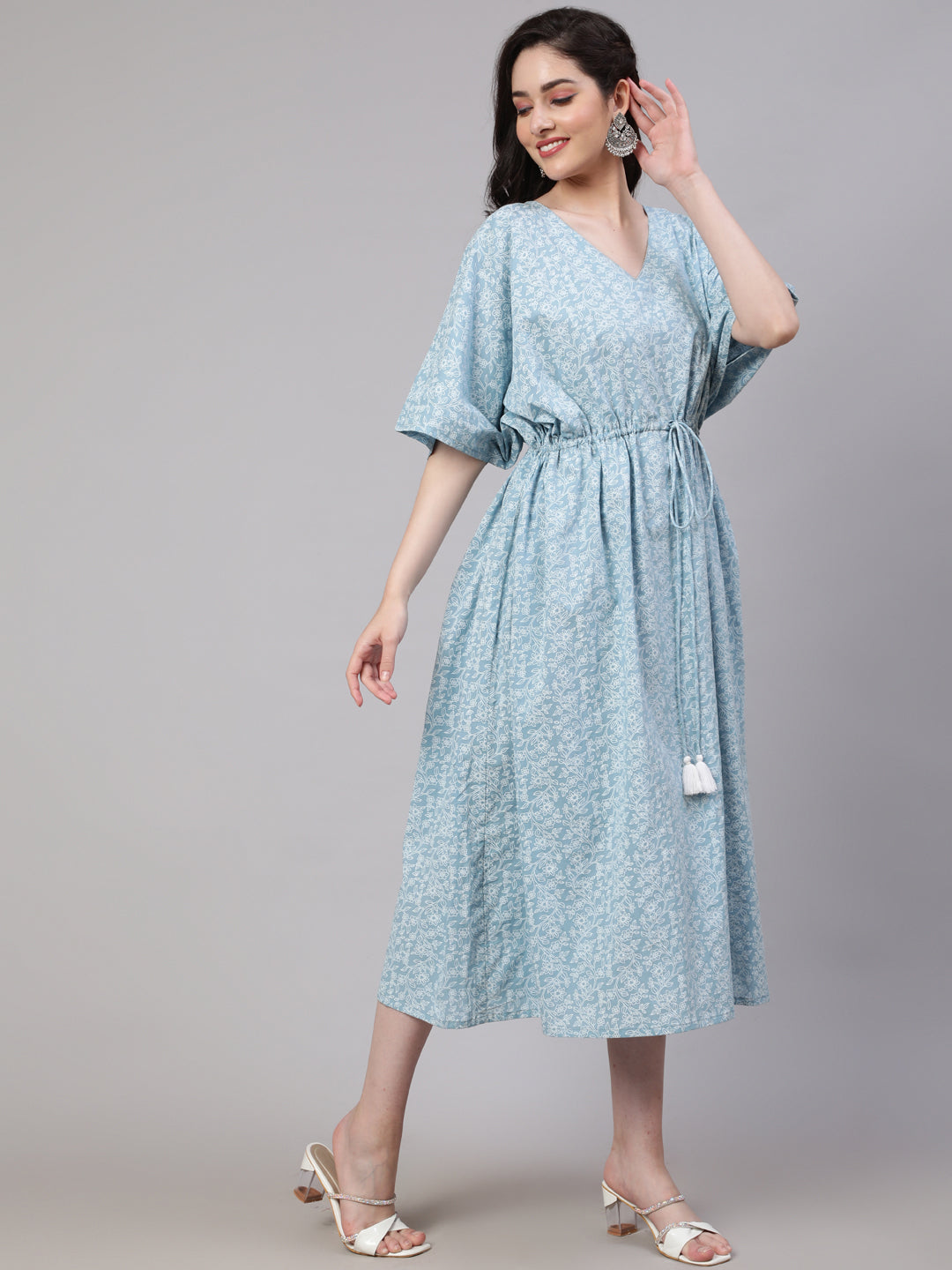 Women's Blue Ethnic Printed Kaftan