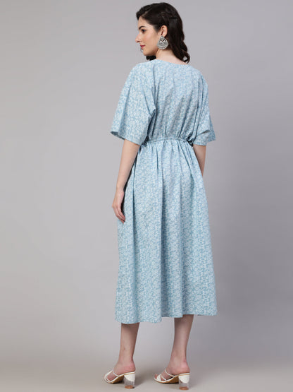 Women's Blue Ethnic Printed Kaftan