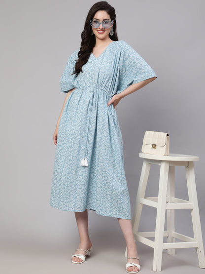 Women's Blue Ethnic Printed Kaftan