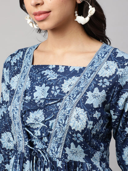Women's Blue Printed Peplum Tunic