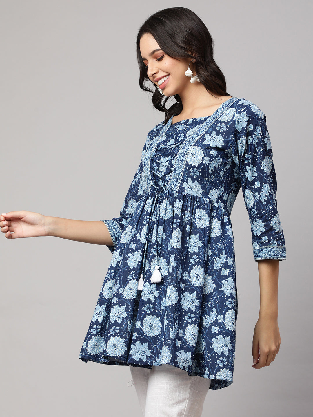 Women's Blue Printed Peplum Tunic