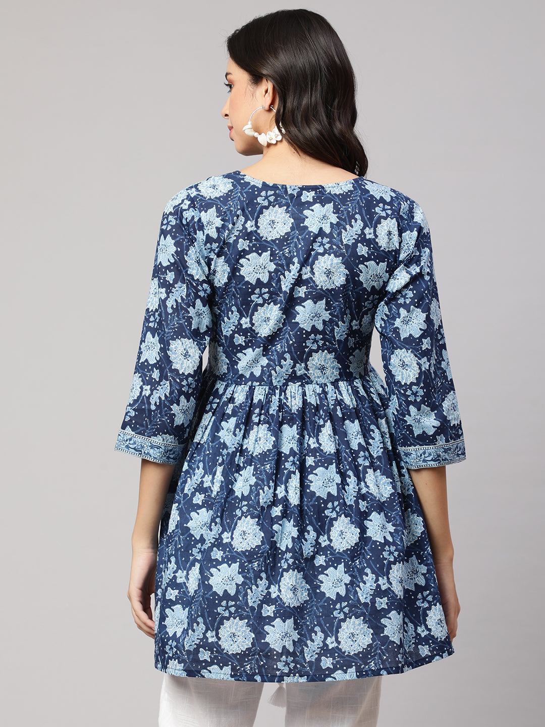 Women's Blue Printed Peplum Tunic