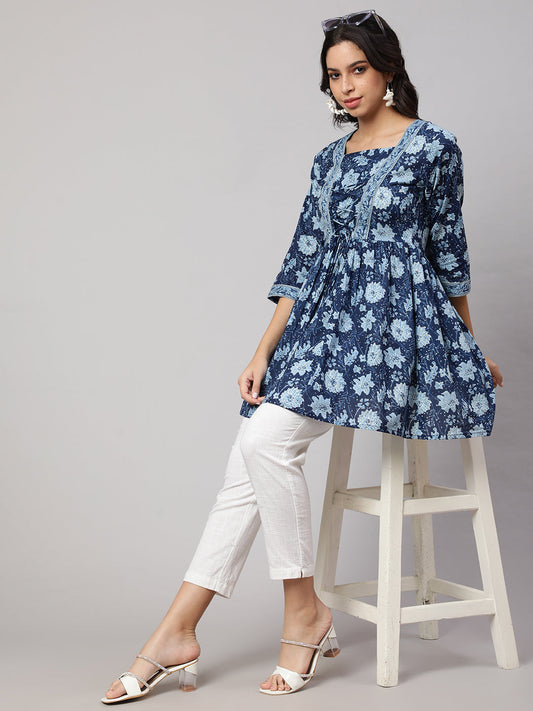 Women's Blue Printed Peplum Tunic