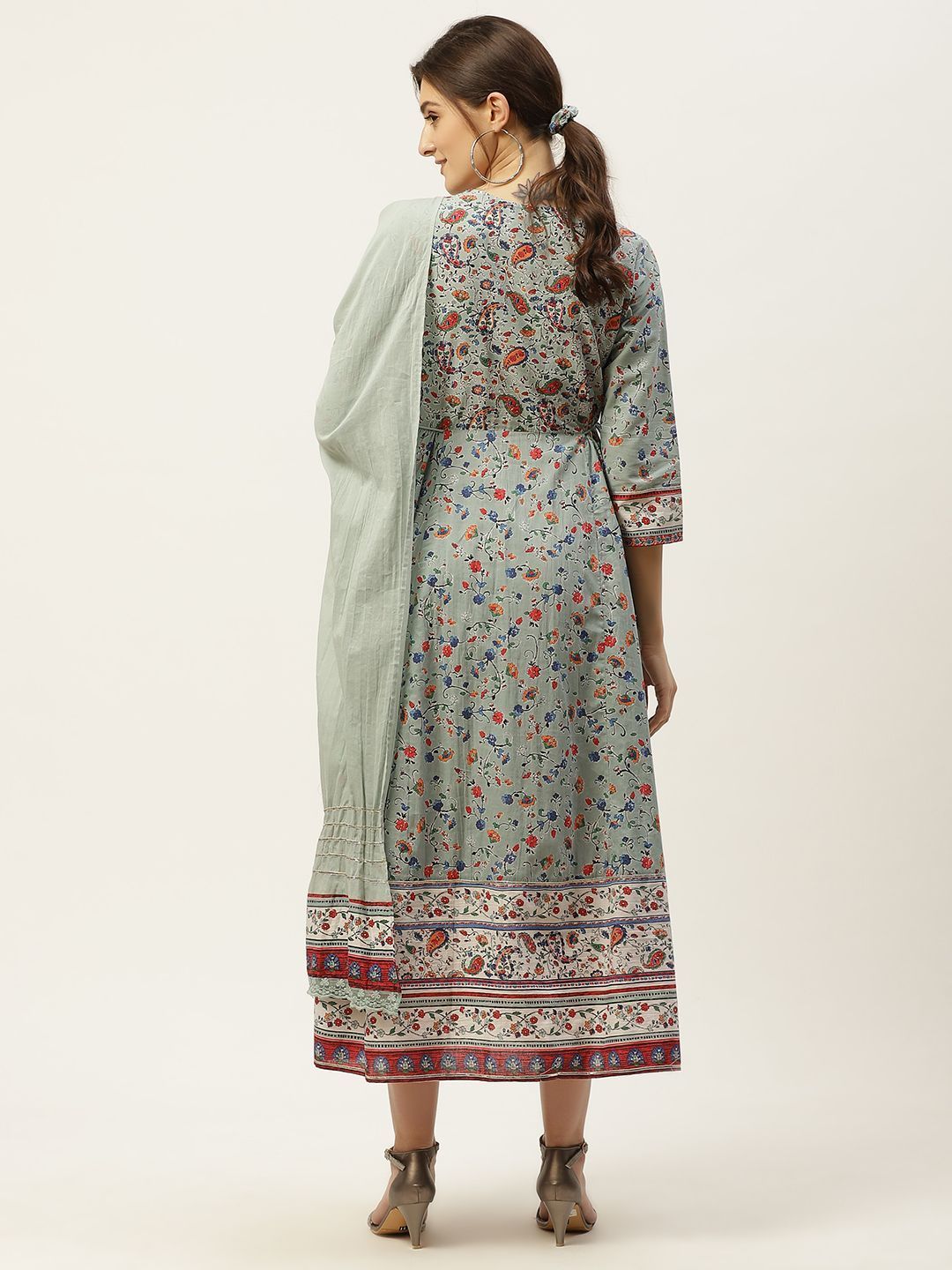 Women's Floral Printed Anarkali Dress & Dupatta Set