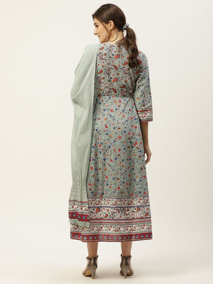 Women's Floral Printed Anarkali Dress & Dupatta Set
