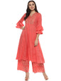 Women's Orange Yoke Design Kurta With Palazzos