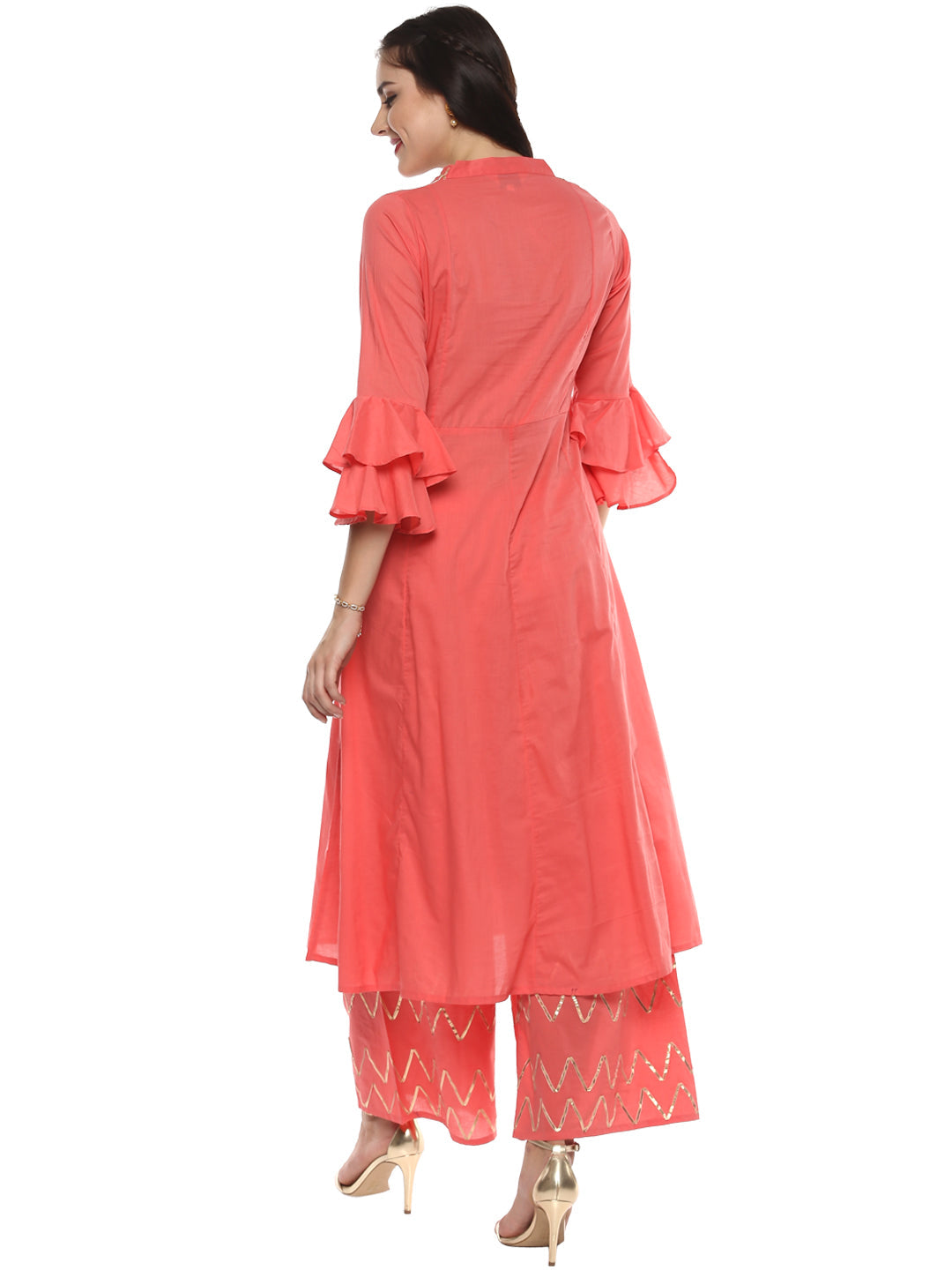 Women's Orange Yoke Design Kurta With Palazzos