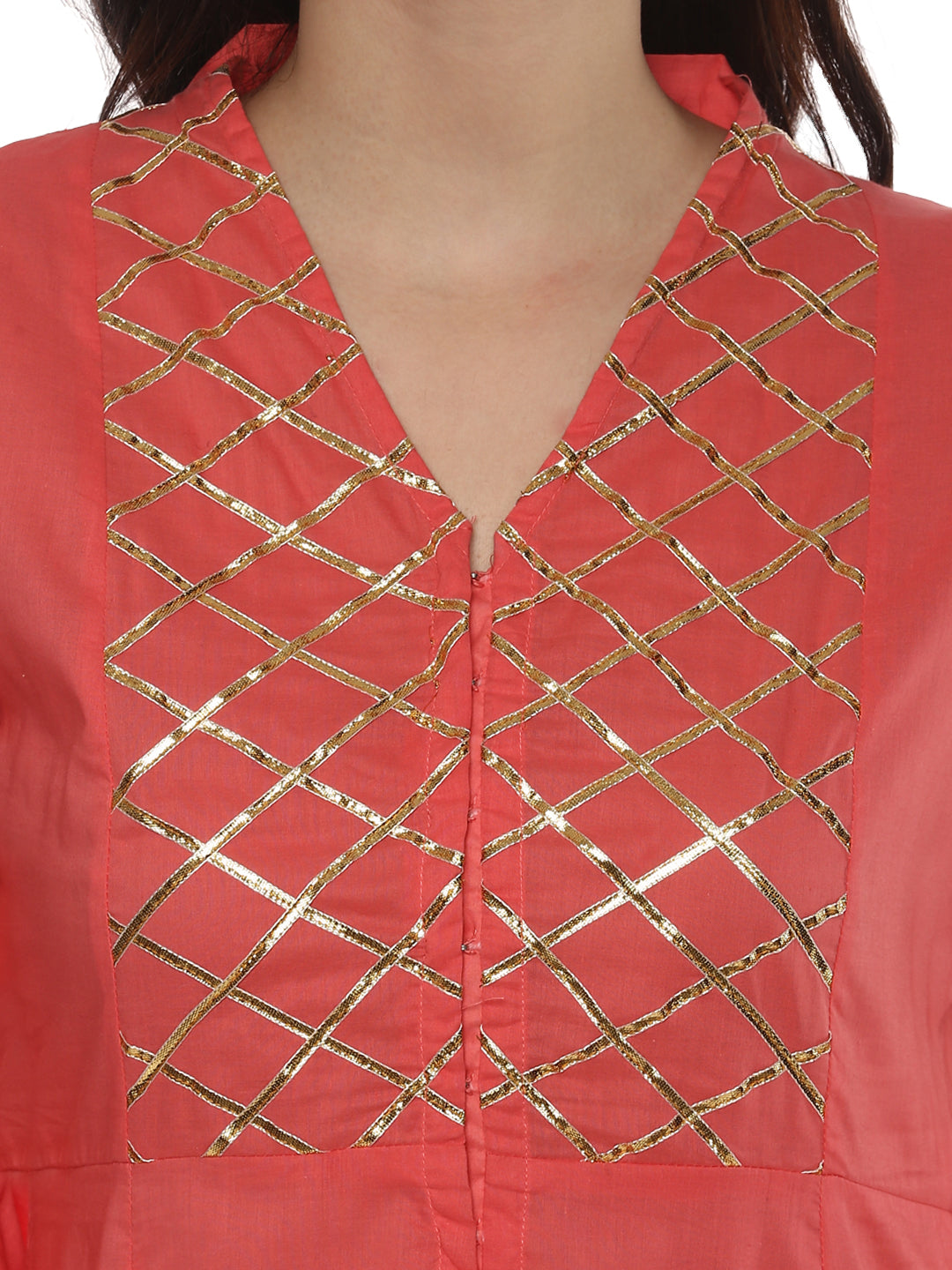 Women's Orange Yoke Design Kurta With Palazzos