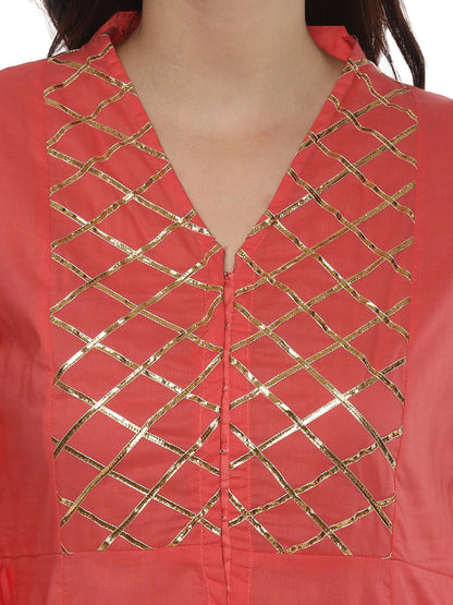 Women's Orange Yoke Design Kurta With Palazzos