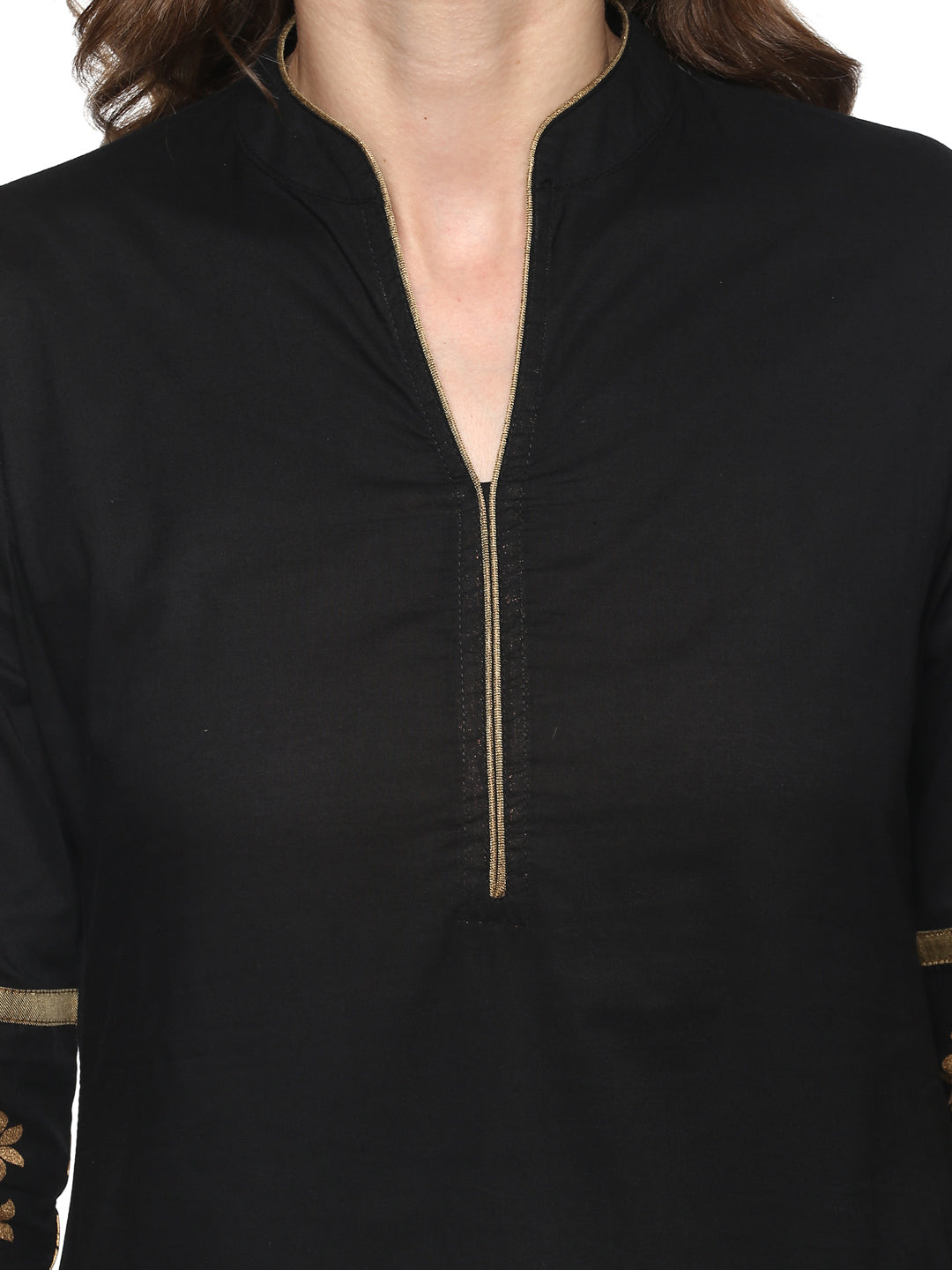 Women's Black And Gold-Toned Solid Kurta With Palazzos