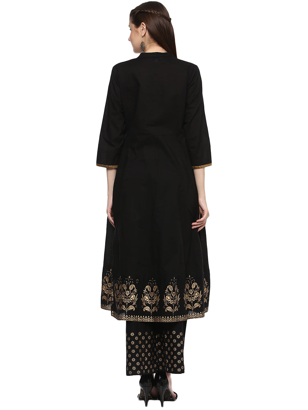 Women's Black And Golden Solid Kurta With Palazzos