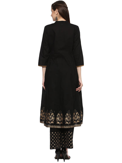 Women's Black And Golden Solid Kurta With Palazzos