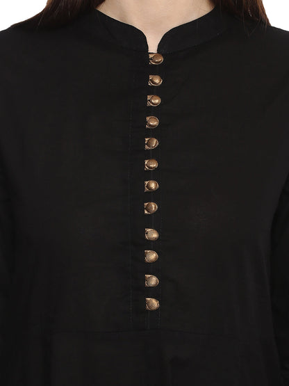 Women's Black And Golden Solid Kurta With Palazzos