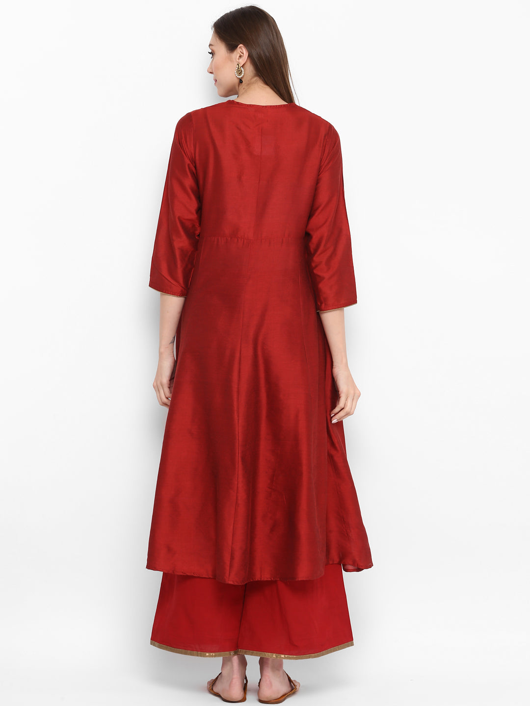 Women's Maroon Yoke Design Kurta With Palazzos