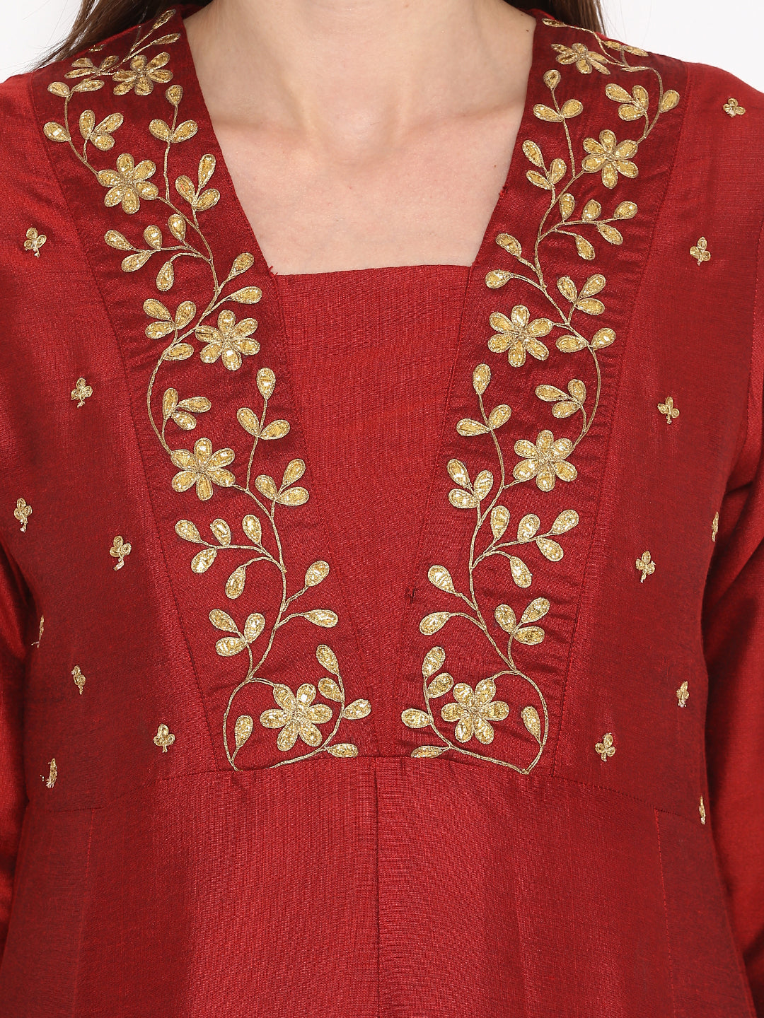 Women's Maroon Yoke Design Kurta With Palazzos