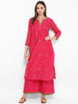 Women's Pink And Golden Embroidered Kurta With Palazzos
