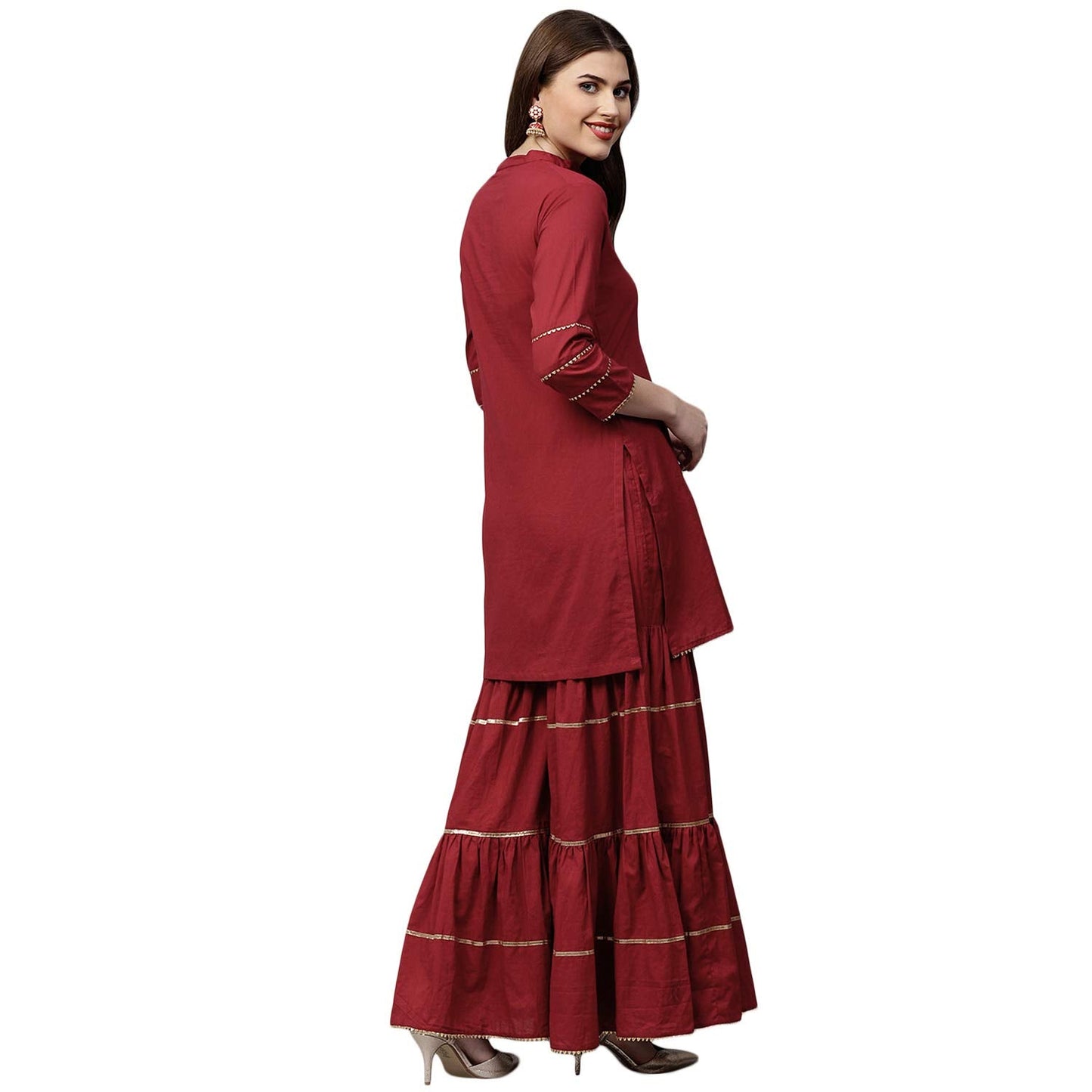 Women's Maroon Solid Kurta With Maroon Sharara