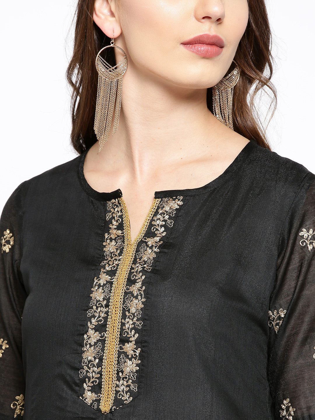 Women's Black Solid Kurta With Palazzos