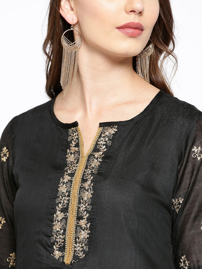 Women's Black Solid Kurta With Palazzos