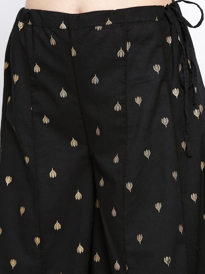 Women's Black Solid Kurta With Palazzos