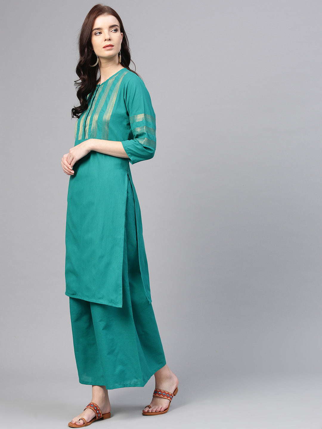 Women's Green Yoke Design Kurta With Palazzos