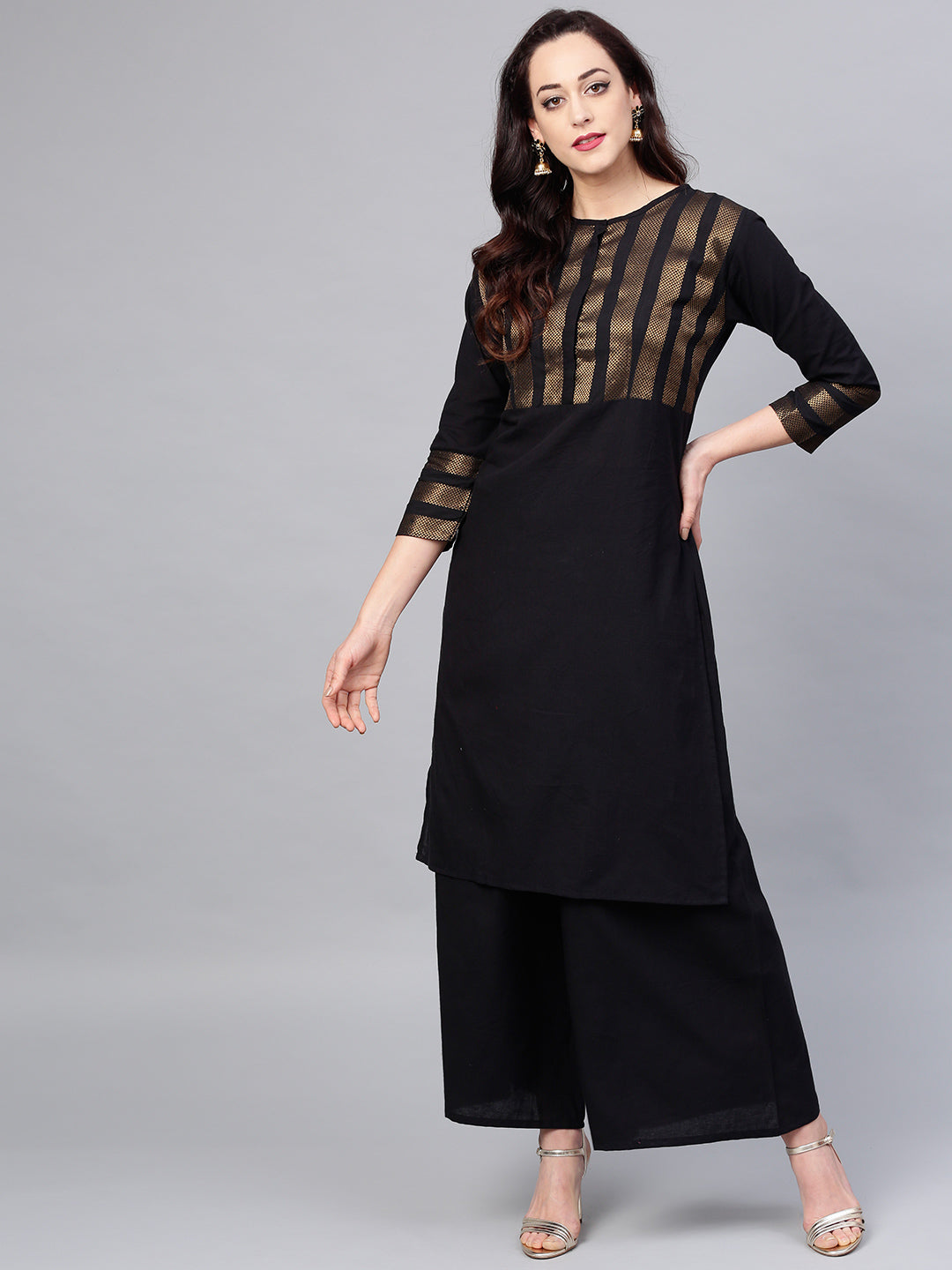 Women's Black Yoke Design Kurta With Palazzos