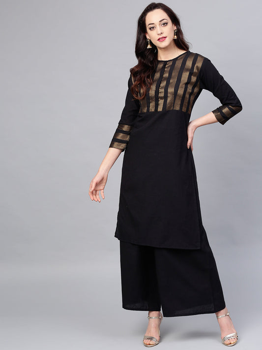 Women's Black Yoke Design Kurta With Palazzos