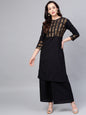 Women's Black Yoke Design Kurta With Palazzos
