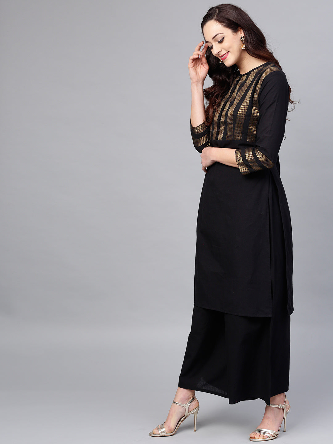 Women's Black Yoke Design Kurta With Palazzos