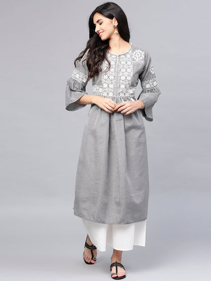 Women's Black And White Checked Kurta With Palazzos