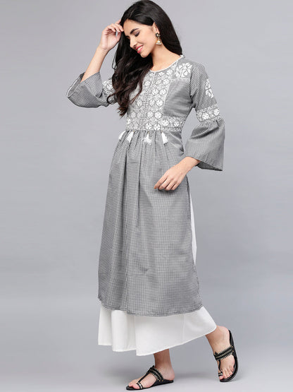 Women's Black And White Checked Kurta With Palazzos