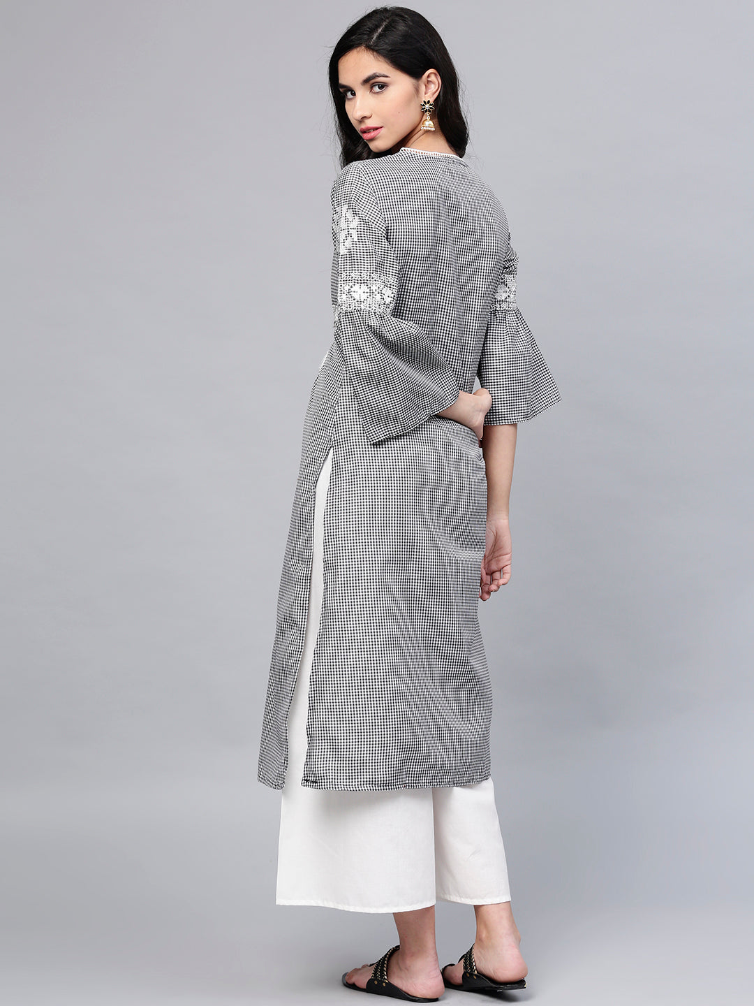 Women's Black And White Checked Kurta With Palazzos