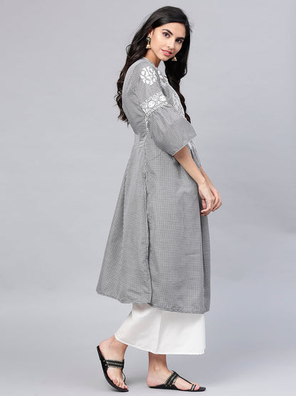 Women's Black And White Checked Kurta With Palazzos