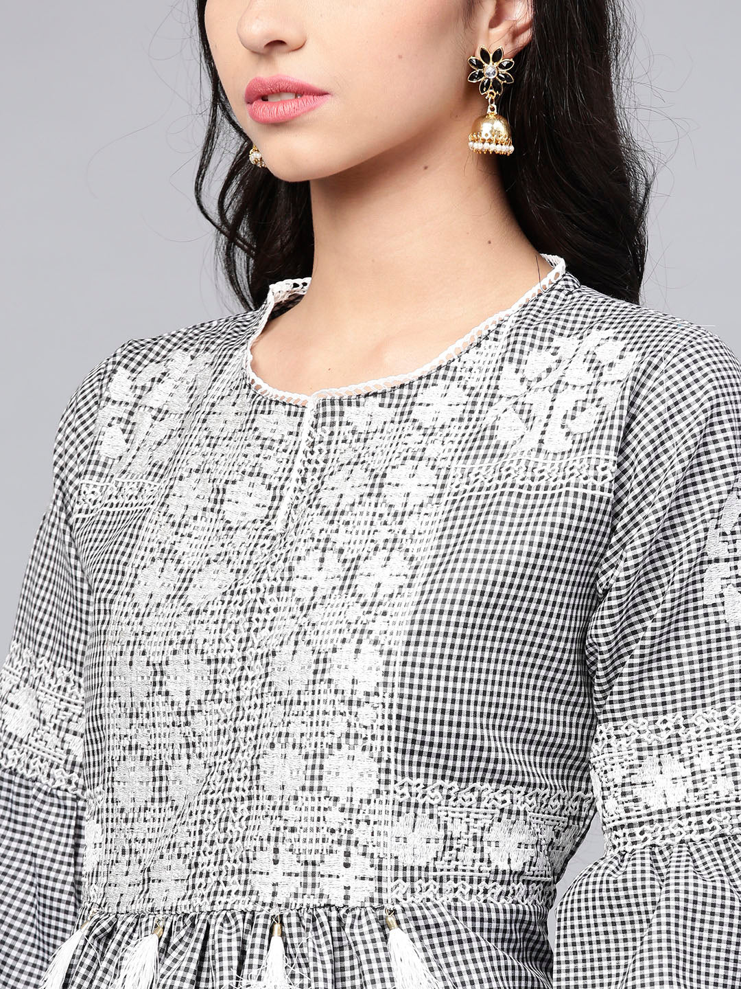 Women's Black And White Checked Kurta With Palazzos