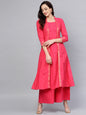 Women's Â Fuchsia Pink Solid Cotton Kurta With Palazzos & Jacket