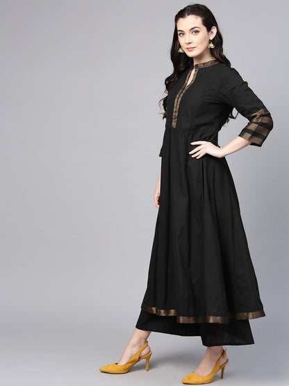 Women's Black Solid Kurta With Palazzos