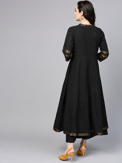 Women's Black Solid Kurta With Palazzos
