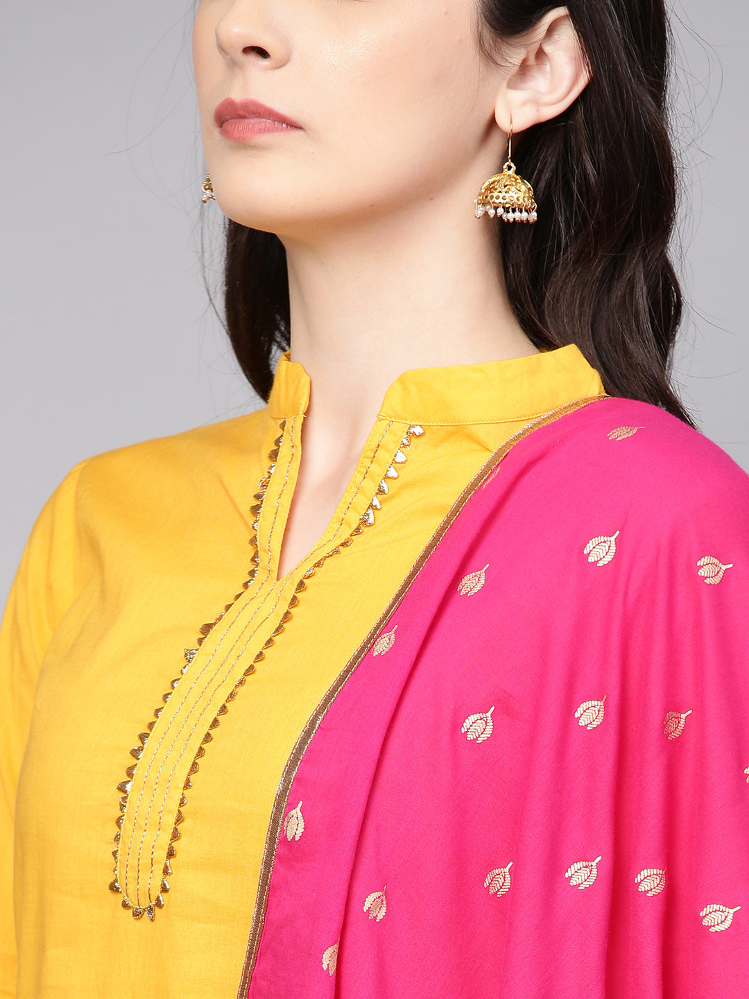 Women's Yellow Solid Kurta With Sharara And Dupatta